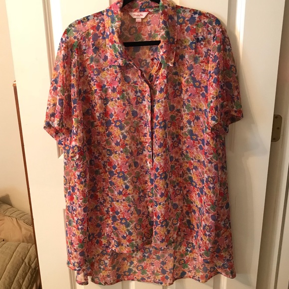 Simply Be Tops - Simply Be Gorgeous sheer Floral high low hem Tunic